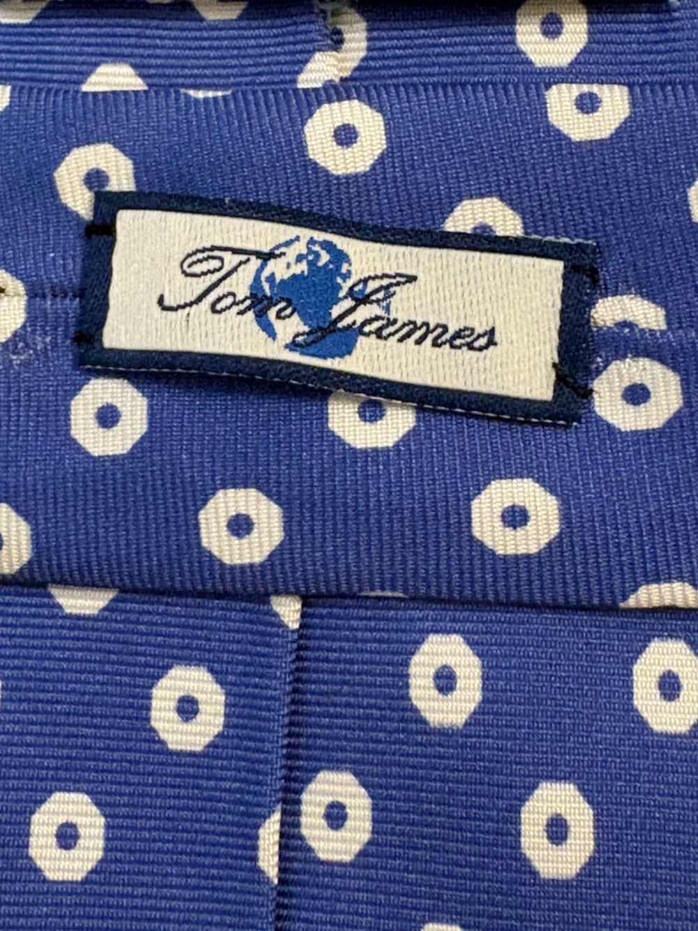 Tom James Royal Blue All Silk Geometric Dot Print Necktie - 3.25" Width